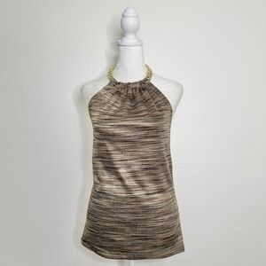 Cache Brown Chain Halter Top with Gold Accents